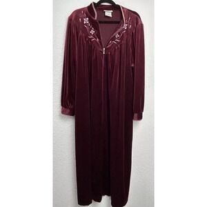 Vintage Amanda Stewart Robe House‎ Coat 1/2 Zip Burgundy Velour Full Length Sz L